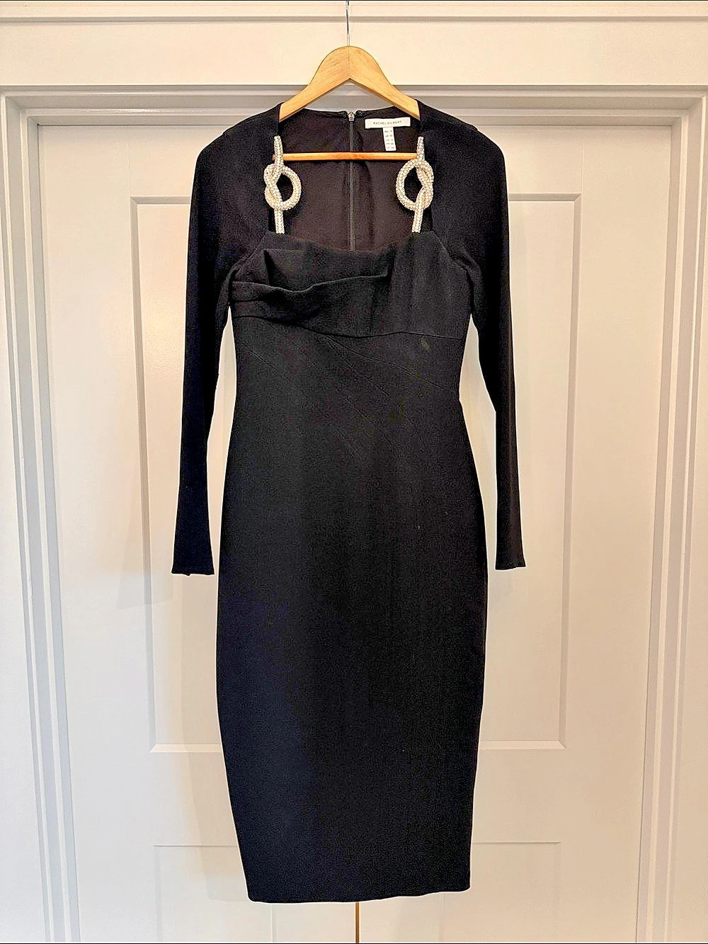Rachel Gilbert Henrietta Embellished Midi Dress Black US 6